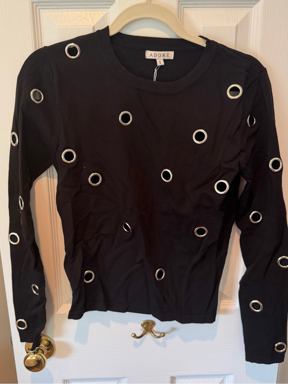 Adore Black Grommet Knit Sweater Long Sleeve Stretch Small NWT Y2K Punk